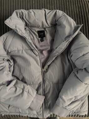 Forever 21 Light Gray Puffer Jacket with High Collar